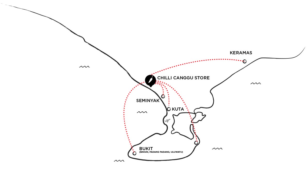 Chilli Surfboards Bali - Canggu Store Map