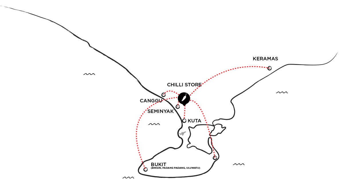 Chilli Surfboards Store Bali Map